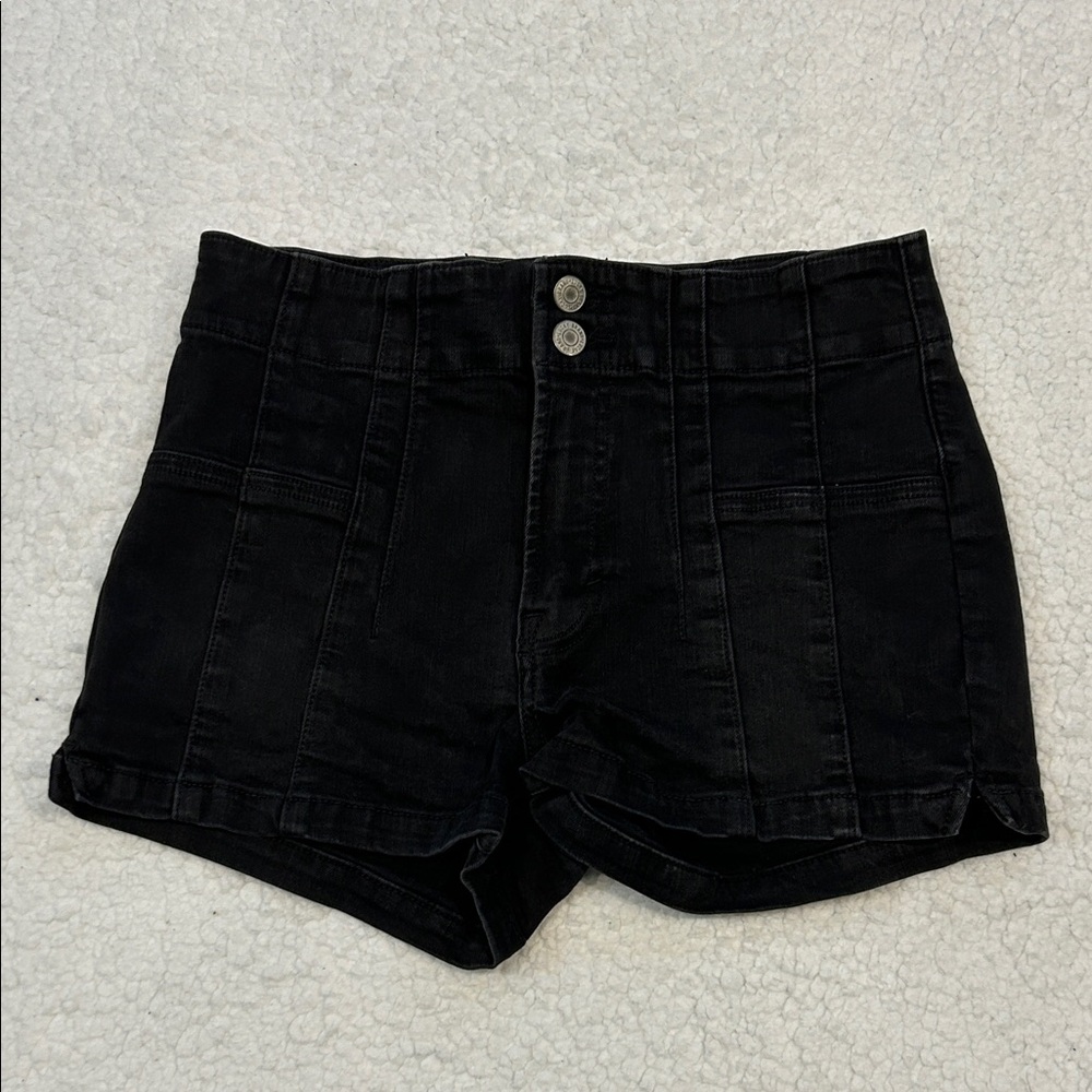 Lucky Brand High Rise Shorty Black Wash Retro Style Denim Shorts size 4